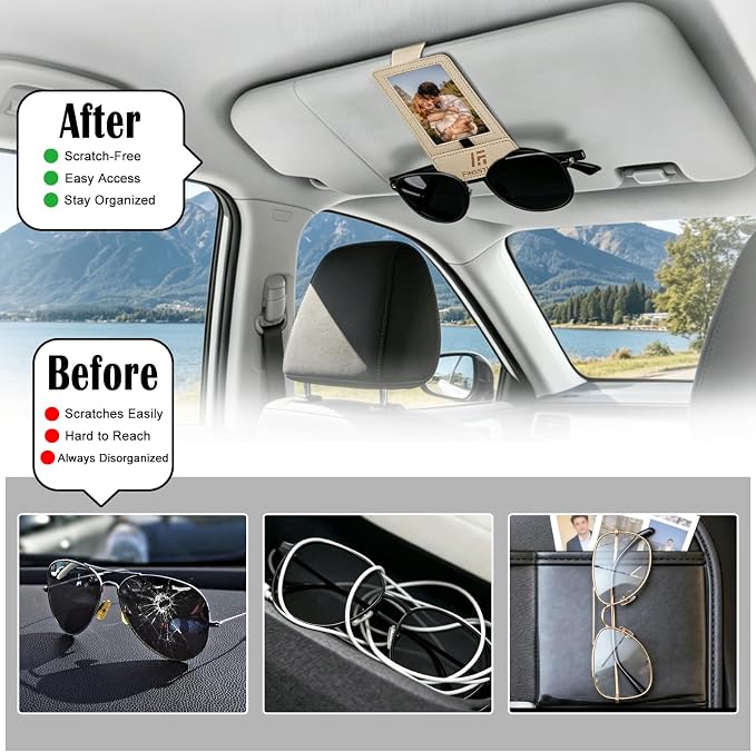 Magnetic 2-in-1 Sunglass & Photo Holder for Car Visor, Leather Anti-Slip No-Fall No-Slide, Fits SUV Truck RV - Image 8