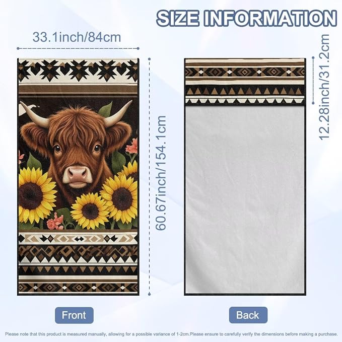 Aztec Highland Cow Car Seat Cover Highland Cow Sunflower Seat Towel Cover with Storage Bag Aztec Tribal Car Interior Accessories Sweat Auto Front Seat Towel Covers for Yoga Mat Universal Fit - Image 7