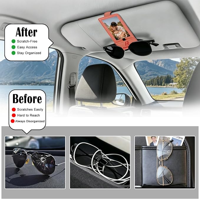 Magnetic 2-in-1 Sunglass & Photo Holder for Car Visor, Leather Anti-Slip No-Fall No-Slide, Fits SUV Truck RV - Image 8