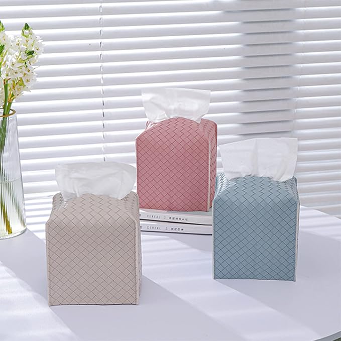 Tissue Box Cover Square Leather Facial Paper Holder, PowderBlue | PU Leather,Easy to Fill, Easy Clean, Decorative Cube Tissue Box Holder for Office, Bathroom,Kitchen, Living room, Guest room - Image 7