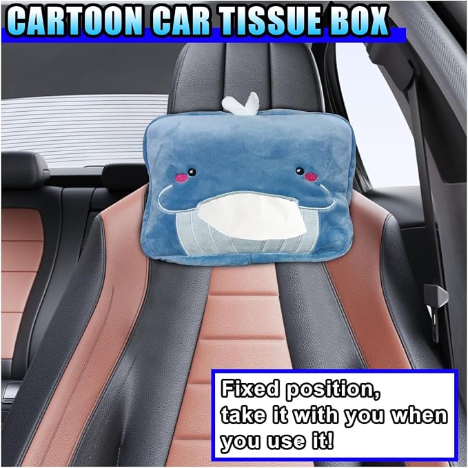 Cute Car Tissue Holder, Cartoon Auto Backseat Large Tissue Box, Car Paper Towel Holder Case, Universal Vehicle Napkin Organization Accessories Fit for Cars (Whale) - Image 6