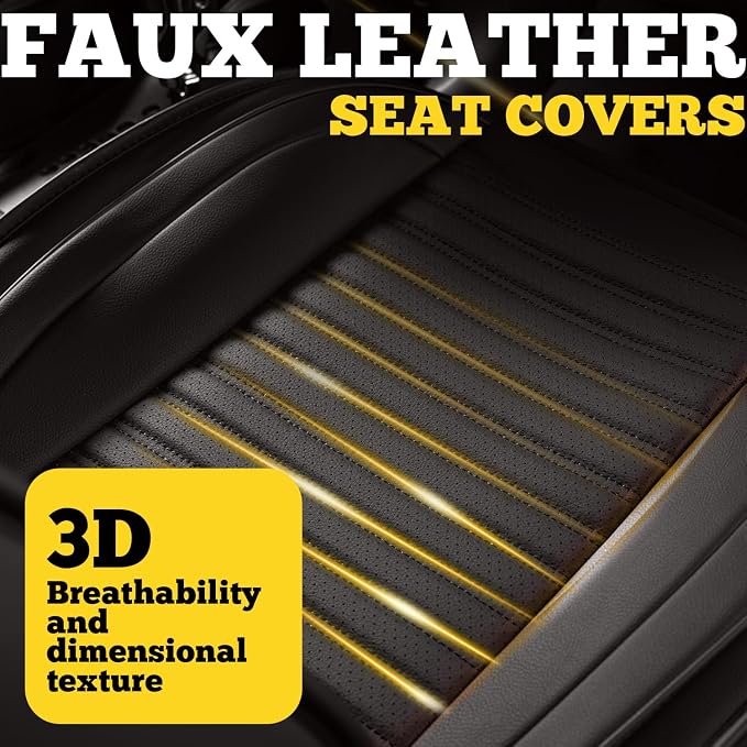 Car Seat Covers Full Set, Faux Nappa Leather, for Sedans and SUVs | Waterproof, Breathable and Airbag Compatible, Fits Most Bucket Seats, 5 Seats, Gray-Black - Image 7