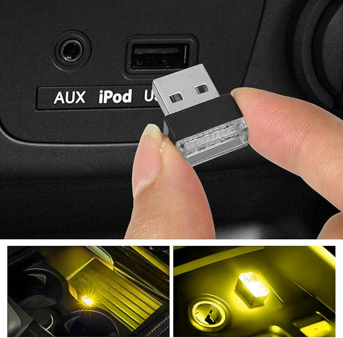 Sun Walker 2 PCS USB LED Car Interior Atmosphere Lamp, Plug-in USB Interface Trunk Ambient Light LED Decoration, Mini Portable Interior Night Lighting Kit for Most Vehicles (Yellow) - Image 6