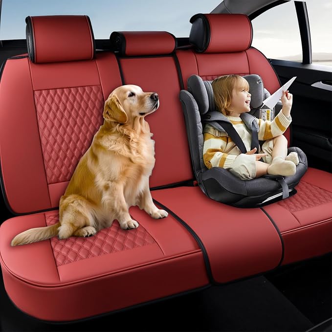 Coverado Rear Seat Covers, Leather Seat Cover for Car, Universal Waterproof Automotive Seat Cushion Protector for Most Cars Trucks SUV (Red) - Image 6