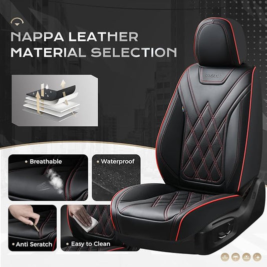 Coverado Car Seat Covers Full Set, Seat Covers for Cars, Front Seat Covers and Back Seat Cover Waterproof Leather Automotive Seat Cover, Universal Car Interior Protectors Cushion for Most Cars - Image 2