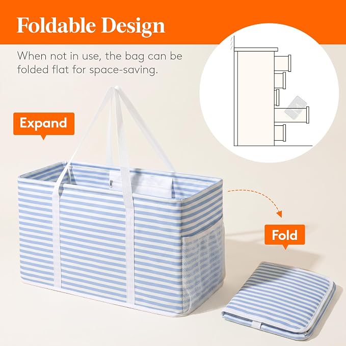 Lifewit Extra Large Tote Bag, Reusable Grocery Bags with Metal Wire Frame and Handles - Image 9