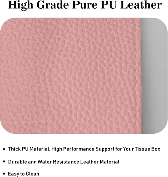 Tissue Box Cover Holder Square Tissue Cube Cover PU Leather Tissue Organizer with Bottom Belt for Bathroom, Tabletop, Car, Night Stands, Office, Home, Kitchen (2, PrettyPink) - Image 6