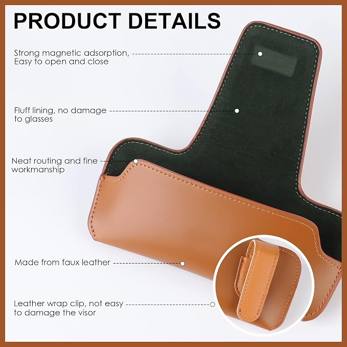 Sunglass Holder for Car Visor, Car Sunglasses Holder Leather, Eyeglasses Holder Glasses Storage Case Visor Accessories - Image 8