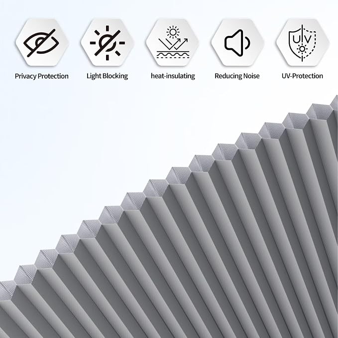 Myshade Arch Window Shades Half Circle Blackout Cellular Shades Cordless No Drill Blinds for Windows Half Moon Honeycomb Fabric No Tools Room Darkening Shades Easy Install (2PCS Grey 24" W X 12" H) - Image 6