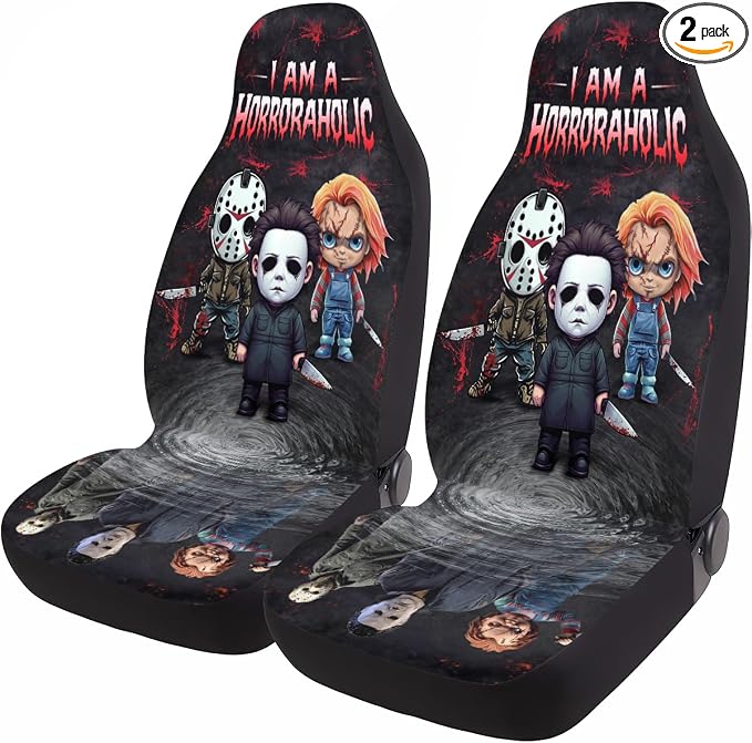 GENANY Horror Car Seat Covers Set of 2, Horror Breathable Front Seat Covers for Truck Sedan SUV, Couple Car Accessories, Horror Gift for Women Men by GENANY