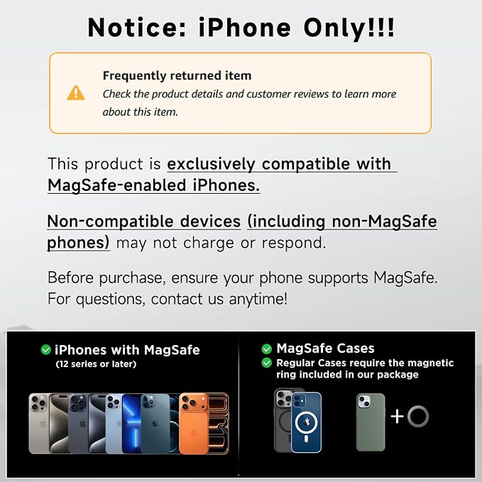 ACMEZING 15W Only for iPhone MagSafe Car Mount Charger, 360% Adjustable | Aluminum Alloy Arm, Relocatable Car Phone Holder, Magnetic Wireless Fast Charging, Cell Phone Holder for All Cars, Black - Image 7