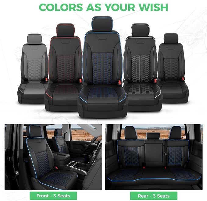 RIDEPOSH Custom Leather Seat Covers for Silverado/Sierra 1500 2019-2026 | Only Crew Cab, Fits 2500/3500HD 2020-2026, Jump Seat Cover(armrest storage only), Protective, Scratch-resistant, Easy-clean - Image 9
