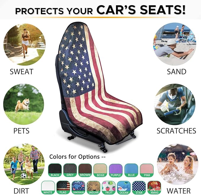 Waterproof Sweating Car Seat Cover for Post Gym Workout, Running, Swimming, Beach and Hiking, Universal Fit Non-Slip Bucket Seat Protector for Cars SUV Trucks, Machine Washable (Flag) - Image 7