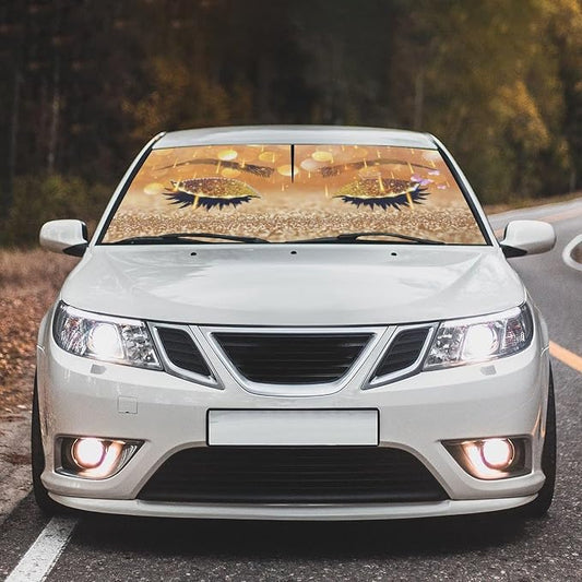 Hello Girl Gorgeous Eyelash Car Windshield Sunshade Umbrella Car Foldable Umbrella Sunshade for Front Window UV Reflector Auto Windshield Umbrella Sun Shades Cover for Most Vehicles 57'' X 30'' - Image 2