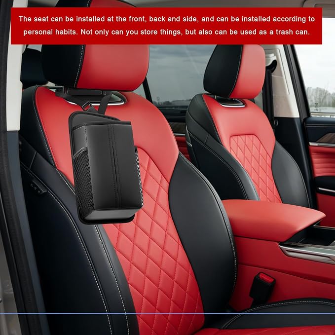 Car Tissue Holder, Waterproof Leather Auto Front Seat Side Tissue Box with 2 Mesh Pockets, Rectangular Large Napkin Holder Storage Hanging Bags for Cars SUVs Trucks - Image 6