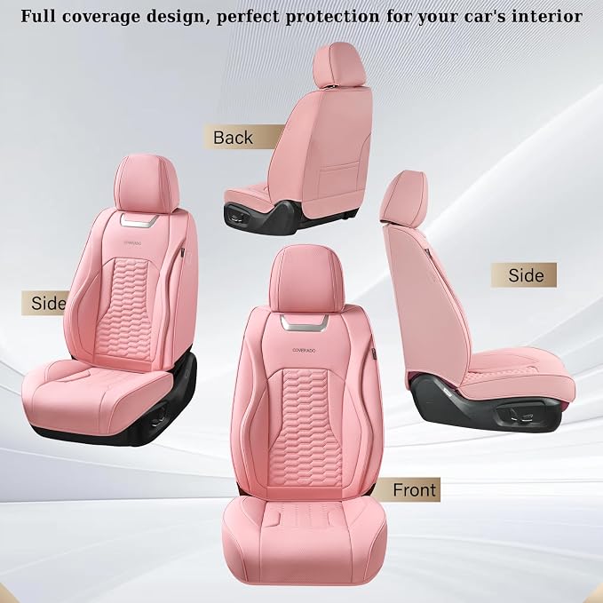 Coverado Front Car Seat Covers, Premium Nappa Leather Waterproof Front Seat Protectors, Universal Automotive Seat Covers Compatible with Most Vehicles (Pink) - Image 6