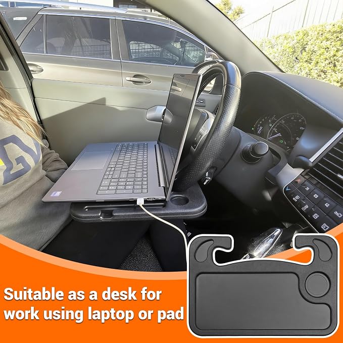 Steering Wheel Car Desk, Multipurpose Portable Vehicle Tray Table for Laptops, Meals & Work, Universal Road Trip Food Stand, Black - Image 9