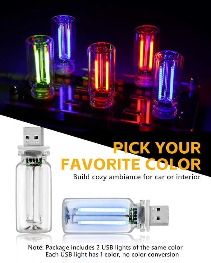 2PCS USB Lights for Car, Touch Adjustment Lights, Plug in USB Vehicle Interior Ambient Light, Mini LED Retro Bulb Glass Bottle Night Light for Camping, Holiday Decoration, Party, Bedroom (Blue) - Image 7