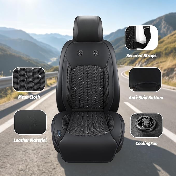 Cooling Car Seat Cover with 2 Powerful Turbo Fans, 12V-24V Ventilated Cooling Car Seat Cushion, 3-Speed Adjustable Breathable Cooling Seat Cover for Car SUV Truck Universal Fit - Image 7