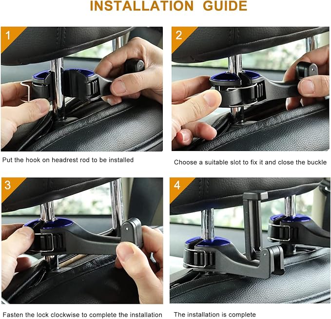 Car Headrest Hook with Phone Holder, Universal 360 Rotation Headrest Hooks for Purses and Bags (Blue) - Image 6