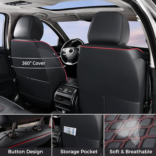 Huidasource Front Seat Covers for Wrangler JK 2007-2017 (Front Pair/Black&Red) - Image 2