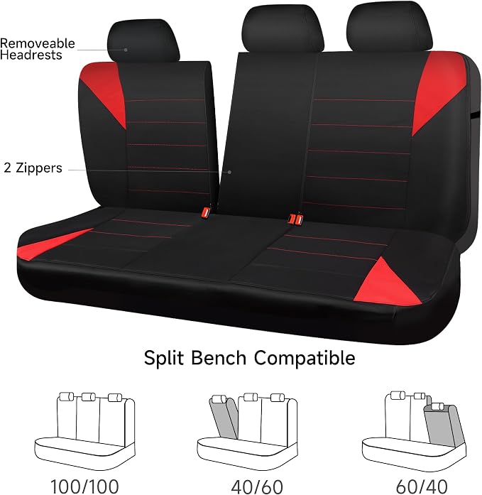 CAR PASS Neoprene Wetsuit Seat Covers, Waterproof Car Seat Covers Full Sets with 5mm Composite EVA, Universal Fit for Car,Sedan, SUV TrucksAnti Slip, Airbag Compatible(Black Red - Image 9