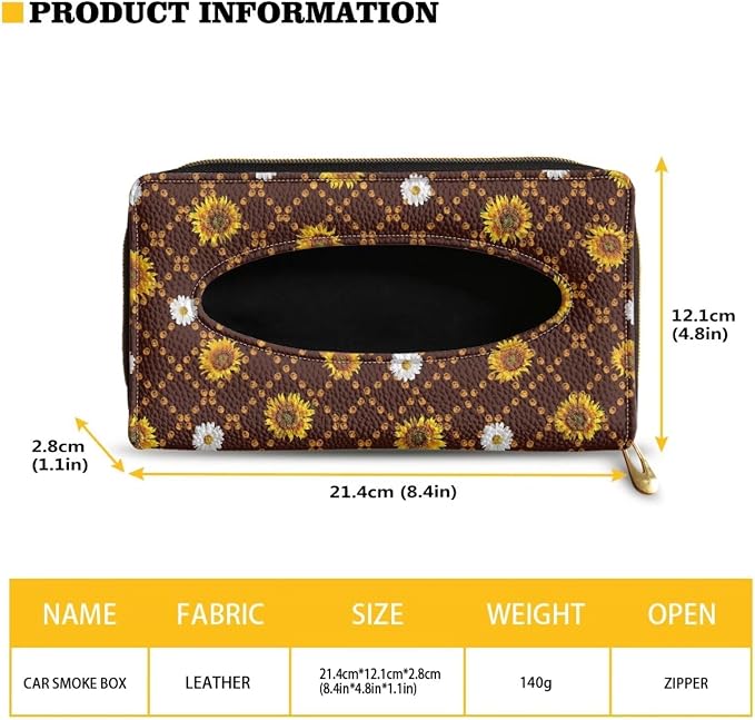 Biyejit 2 Pack Car Tissue Holder, Sunflower Plaid PU Leather Tissue Dispenser - Image 6