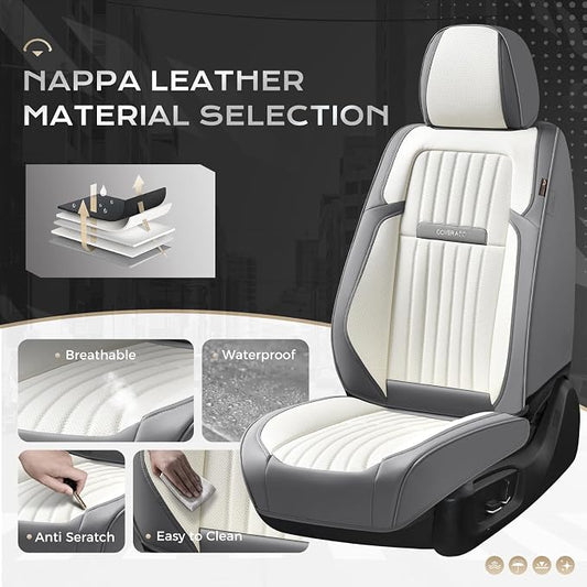 Coverado Car Seat Covers Full Set, Seat Covers for Cars, Car Seat Cover, Car Seat Protector, Leather Car Seat Cushion, Waterproof Car Seat Covers Front Seats and Back Fit for Most Cars(Gray&White) - Image 2