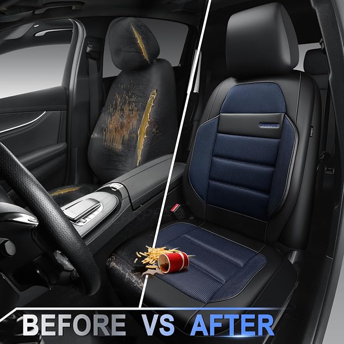 CAR PASS Memory Foam Seat Covers Front, Airy Cool Mesh Thick Car Seat Covers, Leather Car Seat Covers Front Seats Airbag Compatible, Universal Automotive Comfort for Most Cars, Trucks, SUV, Black Blue - Image 6