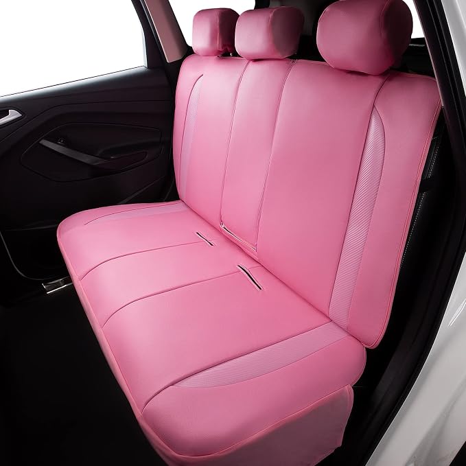 Flying Banner car seat Covers Protects Water Proof Faux Leather Carbon Fiber Fronts Rear Bench Covers (Pink Pink, Full Set - 8PCS) - Image 7
