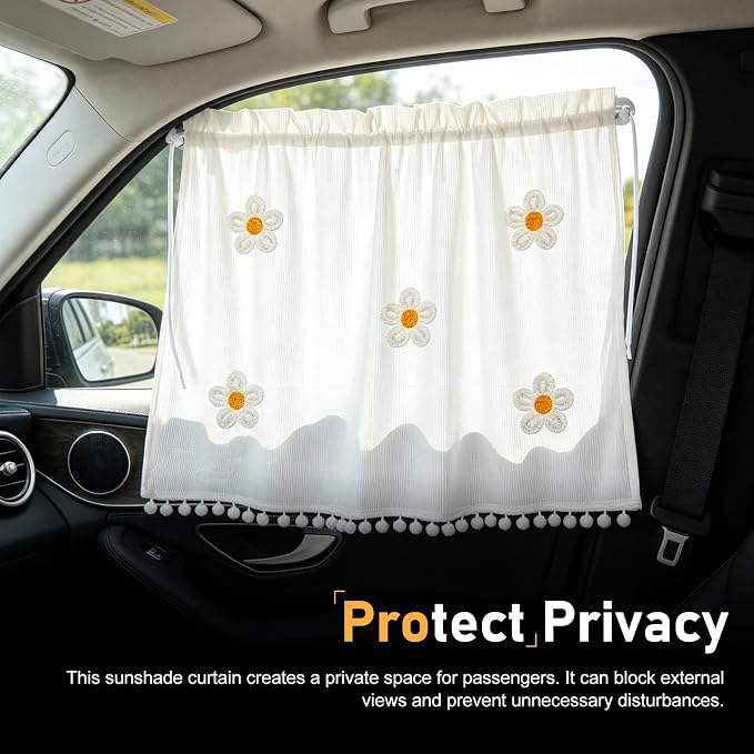 Car Side Window Shades, Cute Sunflowers Pattern Car Sun Shades for Baby, Sunproof Privacy Curtains, for Kids Travel Camping Nap Sleeping(White #A) - Image 7