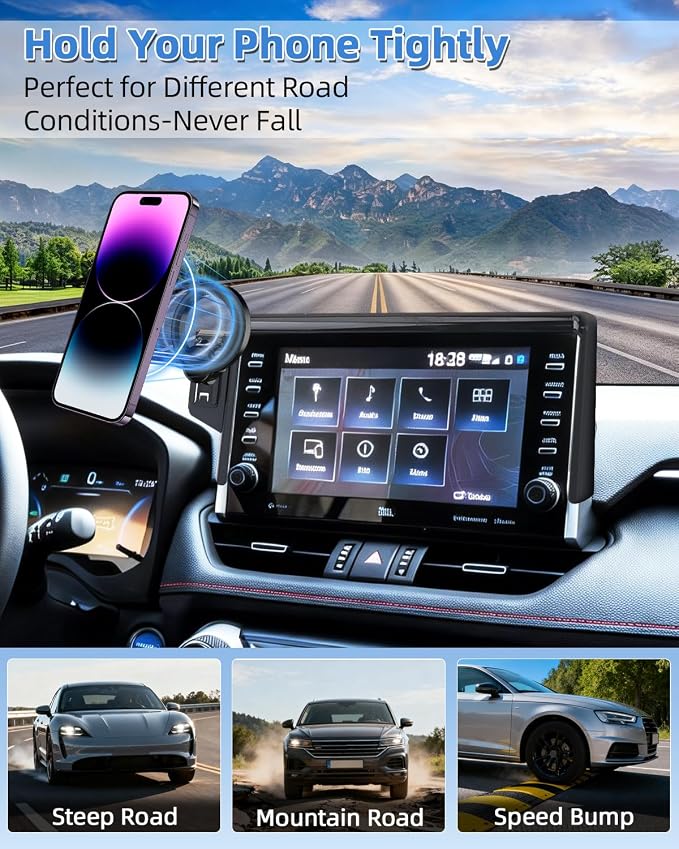 PZK Car Phone Holder for Toyota RAV4 2019-2025 Accessories 7/8-Inch Screen | Hybrid LE/XLE/Premium Magnetic Magsafe RAV 4 Phone Mount 360° Rotation Hands-Free Not Affect Vent (Not fit 9/10.5 inch) - Image 9