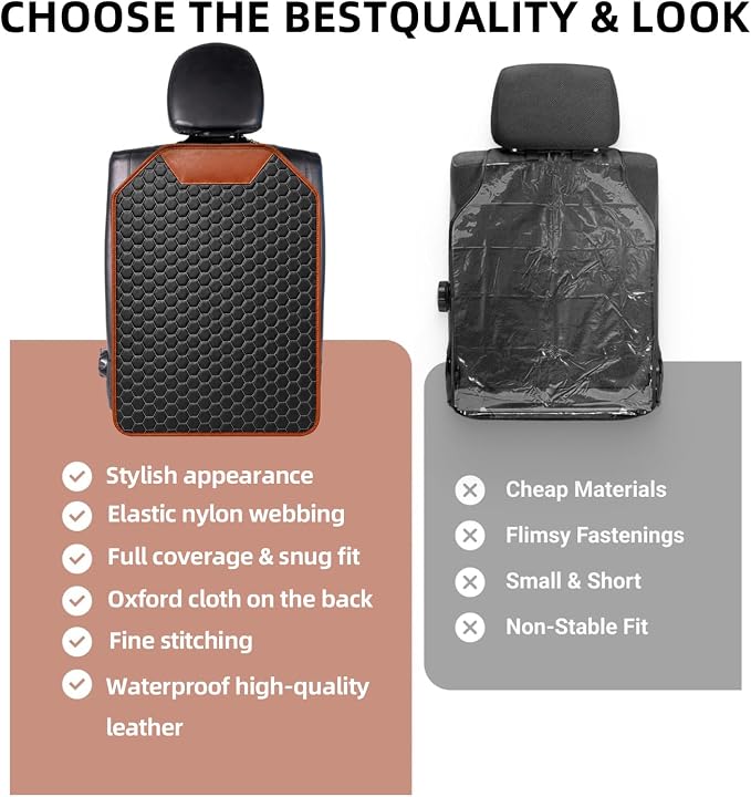 Car Seat Back Protector, Waterproof Faux Leather Kick Mat, Black, 1 Pack | Wide-Coverage Protection with an Easy-Clean Faux Leather Surface - Image 9