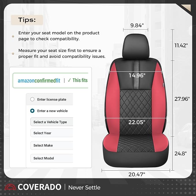 Coverado Car Seat Covers Full Set, Automotive Leather Seat Covers for Car,Universal Fit Front Back Seat Cover, Non-Slip Waterproof Breathable Car Seat Protector - Image 8