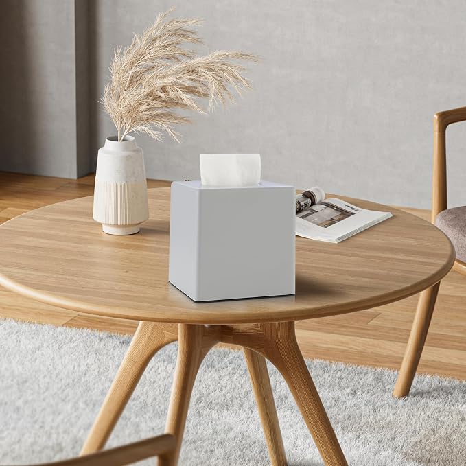 Y-in Hand Tissue Box Cover, Square Facial Cube Tissue Box Holder, Storage Accessories for Bathroom Vanity, Bedroom Countertops, Dressers, Night Stand, Parlors and Offices - Gray - Image 7