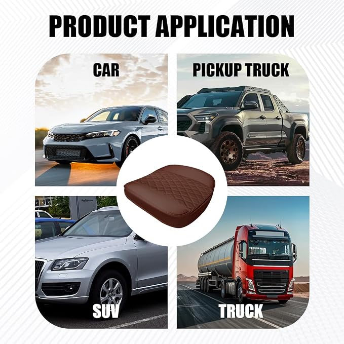Leather Front Car Seat Cover, Anti-Slip Car Seat Bottom Covers, Full Wrapped Bottom Seat Protectors with Storage Pocket, Universal Comfortable Seat Cushion Fit Vehicles SUVs Trucks (Coffee) - Image 7