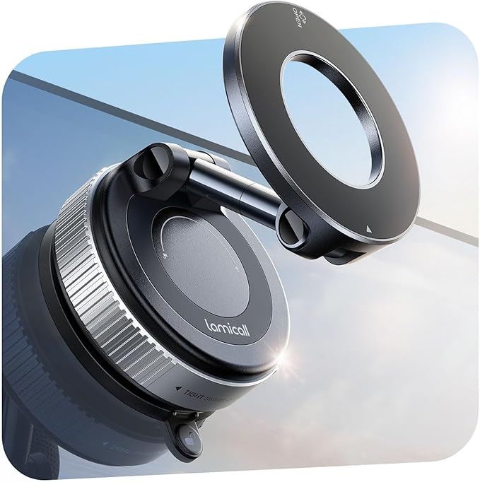 Lamicall for MagSafe Car Mount 70LBS Vacuum Suction Dashboard & Windshield | 20X Magnet Car Phone Holder 360° Foldable Magnetic Phone Holder for Your Car fit iPhone 17 16 15 14 Pro Max Gift Truck Silver - Image 9