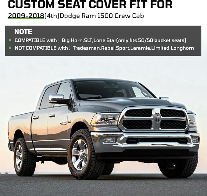 Car Seat Covers Custom Fit for Dodge 2009-2018 Ram 1500 Crew Cab,Red/Black | Custom Fit Faux Leather Full Set,Waterproof & Wear-Resistant,Fits for 4th Gen Ram 1500 Rebel/Sport/Laramie/Longhorn/Limited - Image 9