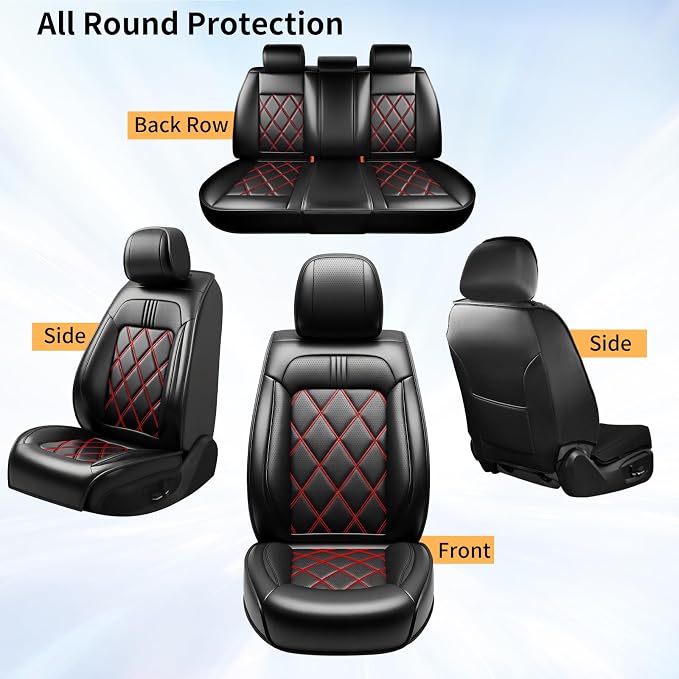 Forte Car Seat Covers Custom Fit for Kia Forte 2010-2024, Full Coverage Leather Waterproof Breathable Seat Covers Full Set, Automotive Seat Protectors, Airbag Compatible(5 Seats, Red & Black) - Image 8