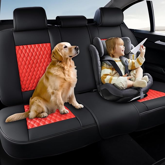 Coverado Leather Rear Seat Covers for Cars, Waterproof Back Seat Cover, Universal Automotive Seat Cushion Protector for Most Cars Trucks SUV (Black & Red Line) - Image 6