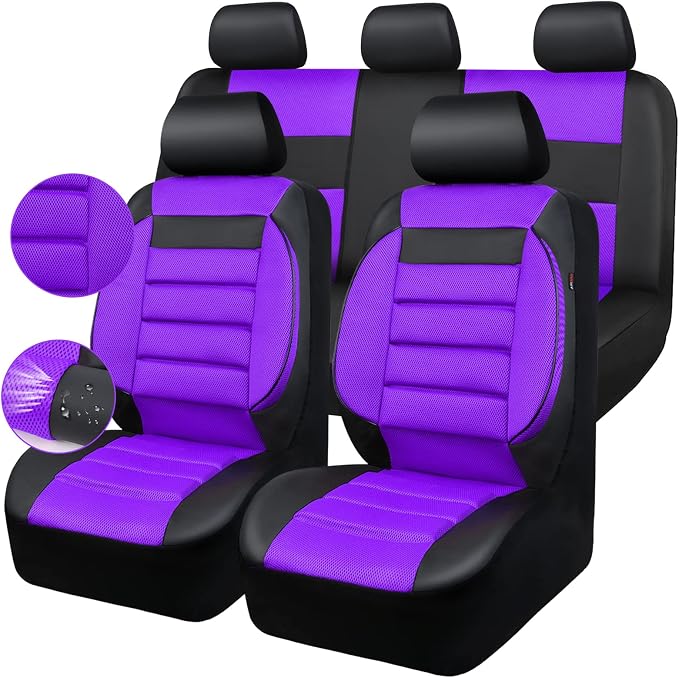 CAR PASS Leather 3D Foam Back Support Car Seat Covers Full Set Air Mesh Automotive Seat Covers, All Season Car Seat Cover Fit Automotive,SUV,Sedan,Van, Airbag Compatible Elegance (Black Purple) - Image 8