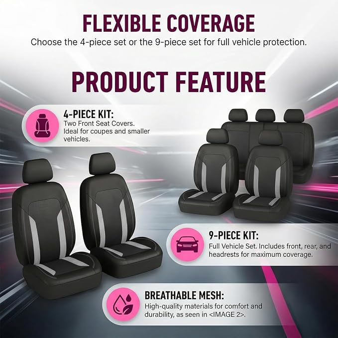 Car Seat Covers, Breathable Split Anti-Slip Vehicle Front Seat Protector with Removable Headrest Guard, Automotive Interior Chair Protective Covers, Universal for SUV Automobile Truck (Gray) - Image 6