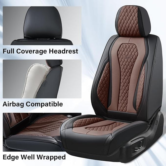 Coverado Car Seat Covers, Seat Covers Front Seats, Coffee Car Seat Cover, Waterproof Car Seat Covers, Car Seat Cushion, Front Leather Seat Protector Fit for Most Cars - Image 2