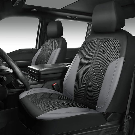CAR PASS Waterproof Black Gray Car Seat Covers Front Seat Covers Neoprene Wetsuit,All-Weather Non-Slip Durable,Universal Fit for SUV Sedans Trucks Van Automotive,Airbag Compatible,3D Emboss Black Gray - Image 2