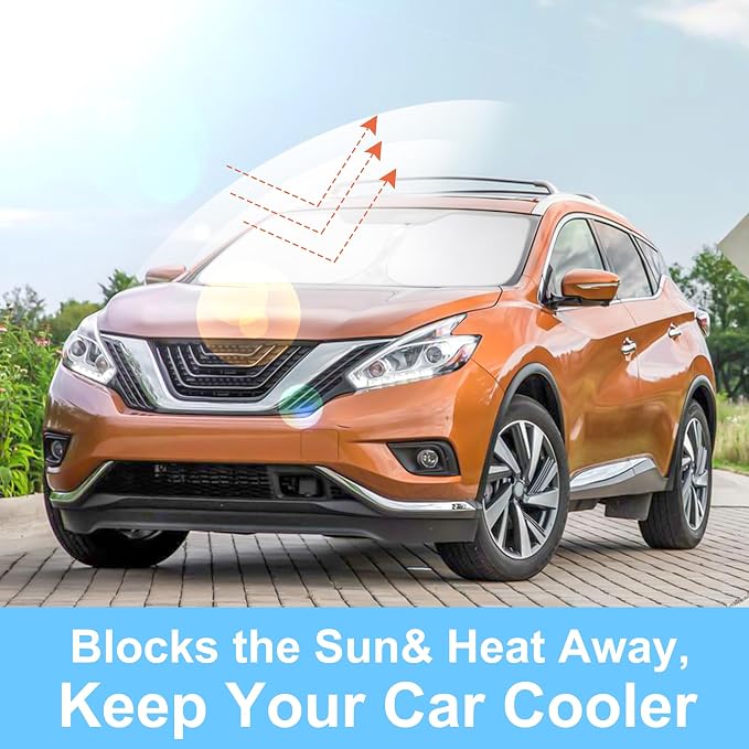 Windshield Sun Shade for 2015-2024 Nissan Murano Accessories | Full covered for windshield, Foldable & Durable, Block UV Rays, Reduce Heat, Easy to install, Keep Car Cooler - Image 6