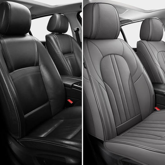MINGBRON Car Seat Covers Front Seats, Comfortable Leather Car Seat Covers, Waterproof Front Seat Covers for Cars, Luxury Automotive Seat Protecor Covers for Most Sedans SUV Pick-up Truck (Gray) - Image 2