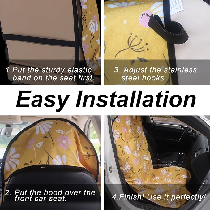 Sweat Towel Car Seat Cover Protector Front Seats for Gym Workout, Running, Swimming, Beach and Hiking, Waterproof Universal Seat Cover for Car, Trucks, Van & SUV (2, Chamomile, Front) - Image 6