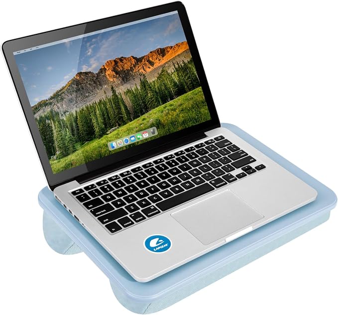 LAPGEAR Compact Lap Desk – Sky Blue, Fits 14" Laptops | Microbead Cushion, Built-In Pencil Slot, Carry Handle, Fits Standard Letter-Size Paper (8.5" × 11") - Image 7