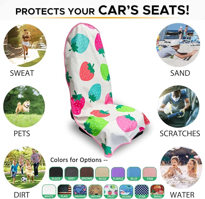 Waterproof Sweating Car Seat Cover for Post Gym Workout, Running, Swimming, Beach and Hiking, Universal Fit Non-Slip Bucket Seat Protector for Cars SUV Trucks, Machine Washable (Fruit) - Image 6