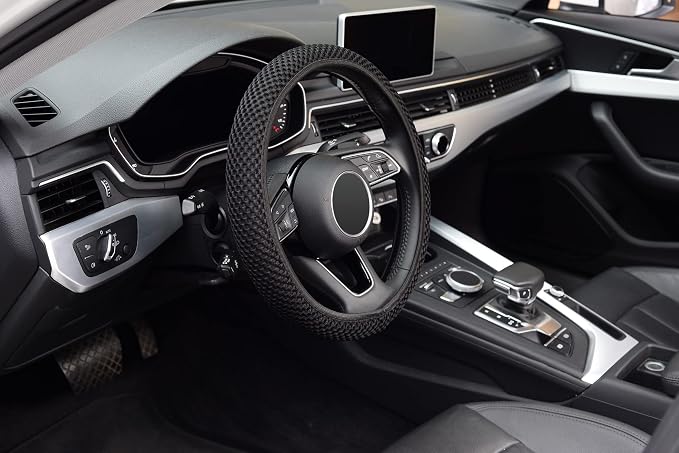 KAFEEK Elastic Stretch Steering Wheel Cover, Universal 15 Inch, Black | Warm in Winter and Cool in Summer, Microfiber Breathable Ice Silk, Anti-Slip, Odorless, Easy Carry - Image 6